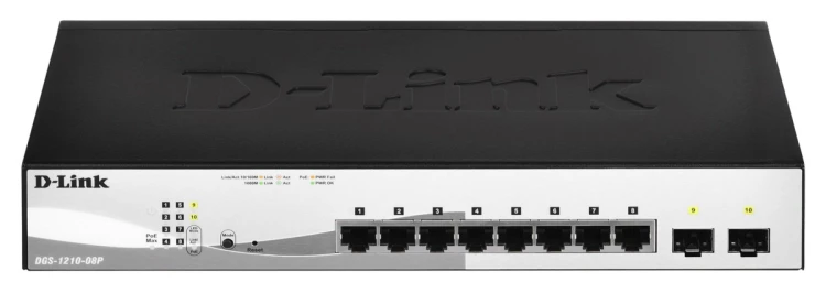 D-Link DGS-1210-08P Zarządzany L2 Gigabit Ethernet (10/100/1000) Obsługa PoE Czarny