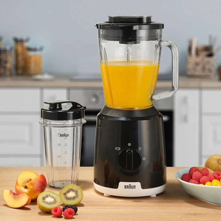 Mikser stojący Braun JB1051BK Household PowerBlend 1 ze szklaną nasadką blendera 1,5 l z kubkiem na wynos, gadżety kuchenne do kruszenia, przecierania