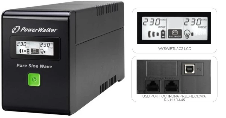 Zasilacz UPS POWER WALKER VI 600 SW FR (600VA) 0,6 kVA 360 W 2 x gniazdo sieciowe