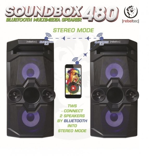 REBELTEC GŁOŚNIK BLUETOOTH,FM,KARAOKE STEROWANY ZA POMOCĄ SMARTPHONA BLUETOOTH SOUNDBOX 480