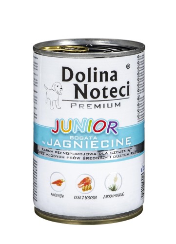 DOLINA NOTECI Premium Junior bogata w jagnięcinę - mokra karma dla szczeniąt ras średnich i dużych - 400g