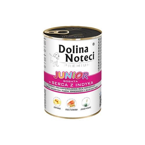 DOLINA NOTECI Premium Junior bogata w serca z indyka - mokra karma dla szczeniąt ras średnich i dużych - 400g