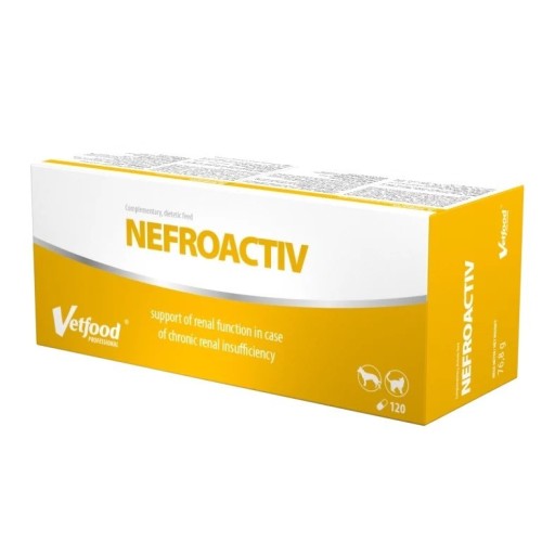 VetFood NefroActiv wspiera funkcje nerek dla psa i kota 120 kapsułek
