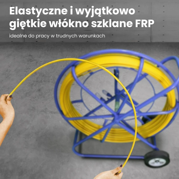 WŁÓKNO SZKLANE DO PRZECIĄGANIA KABLI 9mm / 100m (PILOT / STALKA) PE + STOJAK
