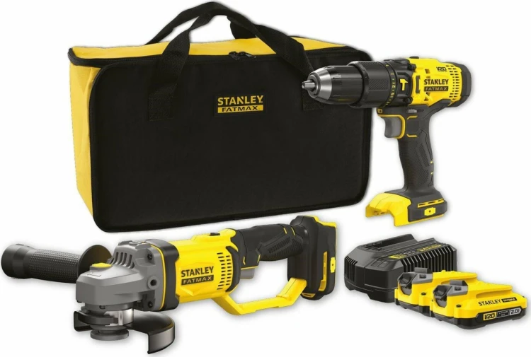 Zestaw STANLEY SFMCK471D2S-QW (wiertarko-wkrętarka SFMCD711 + szlifierka kątowa V20 SFMCG400 + 2x akumulator 2,0Ah + ładowarka 2A + torba)