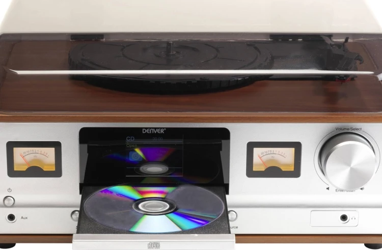Retro wieża stereo Denver MRD-52 z gramofonem light wood