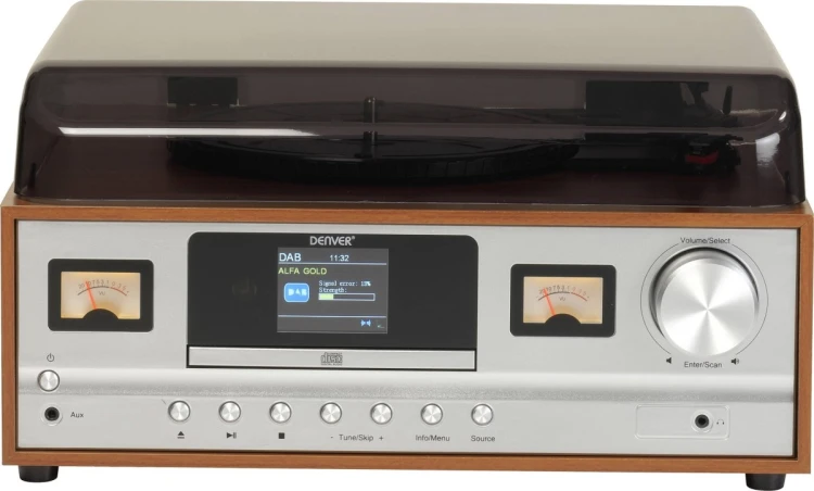 Retro wieża stereo Denver MRD-52 z gramofonem light wood