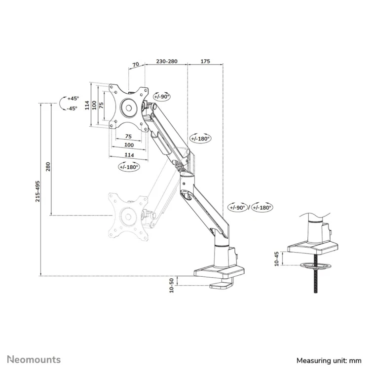Neomounts DS70-250SL1 uchwyt / stojak do monitorów 88,9 cm (35") Biurko Srebrny