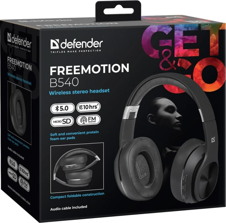 Słuchawki nauszne bluetooth z mikrofonem DEFENDER FREEMOTION B540 czarne