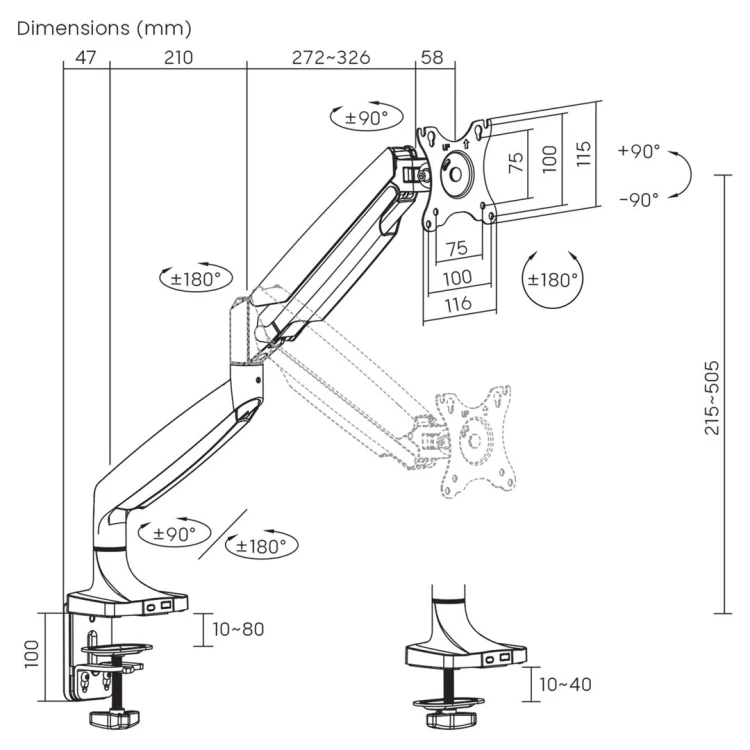 Uchwyt do monitora Maclean MC-969, podwójne ramię, ze sprężyną gazową, 17"-45", 16 kg,