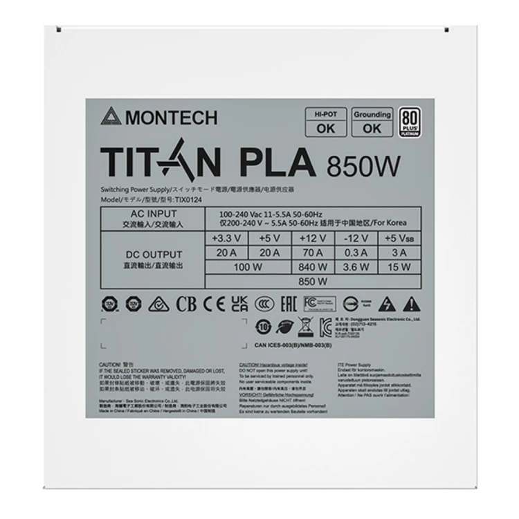 Montech Titan PLA 850W - 80 PLUS & Cybenetics Platinum, modularny, PCIe 5.1 - 850 Wat