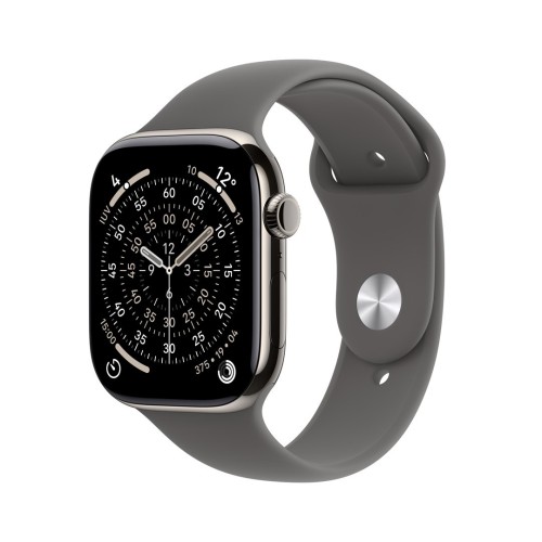 Apple Watch Series 11 GPS + Cellular 46mm koperta z naturalnego tytanu i sportowym paskiem w kolorze kamiennej szarości - S/M (MFCW4ZR/A)