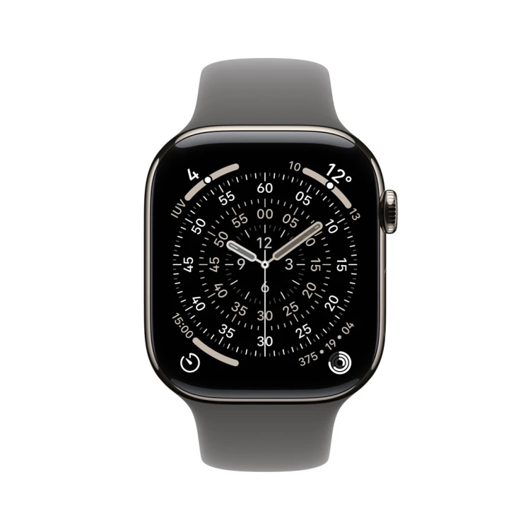 Apple Watch Series 11 GPS + Cellular 46mm koperta z naturalnego tytanu i sportowym paskiem w kolorze kamiennej szarości - S/M (MFCW4ZR/A)