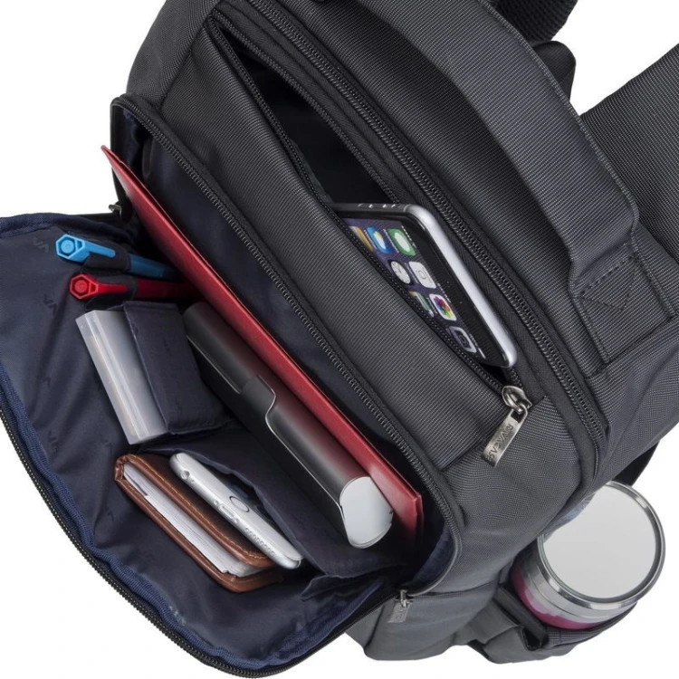 RIVACASE PLECAK NA LAPTOP 15,6" CENTRAL, CZARNY, 15L, Z POLIESTRU, KIESZENIE NA TABLET 10,1", SMARTFON, DOKUMENTY I AKCESORIA