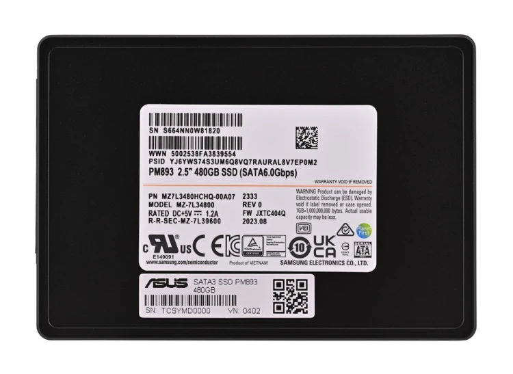 Dysk SSD Samsung PM893 480GB SATA 2.5" MZ7L3480HCHQ-00A07 (DWPD 1)