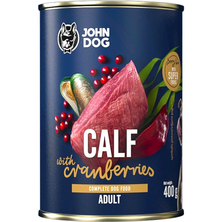 JOHN DOG BERRY CIELĘCINA z żurawiną mokra karma dla psa 400g