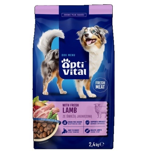 OptiVital karma sucha- pełnoporcjowa karma dla dorosłych psów FM z  jagnięciną 2,4 kg