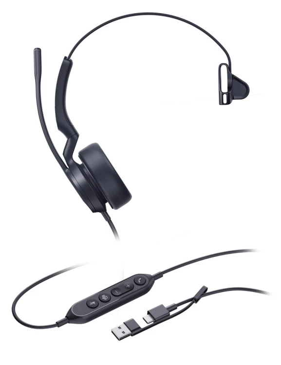 Yealink UH44 Mono Teams USB-C/A Zestaw słuchawkowy Przewodowa Opaska na głowę Biuro/centrum telefoniczne USB Type-C / USB Type-A Czarny