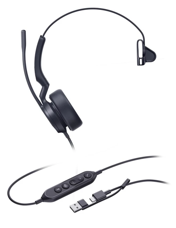 Yealink UH44 Mono Teams USB-C/A Zestaw słuchawkowy Przewodowa Opaska na głowę Biuro/centrum telefoniczne USB Type-C / USB Type-A Czarny