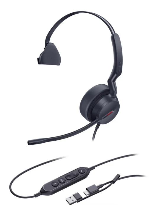Yealink UH44 Mono Teams USB-C/A Zestaw słuchawkowy Przewodowa Opaska na głowę Biuro/centrum telefoniczne USB Type-C / USB Type-A Czarny