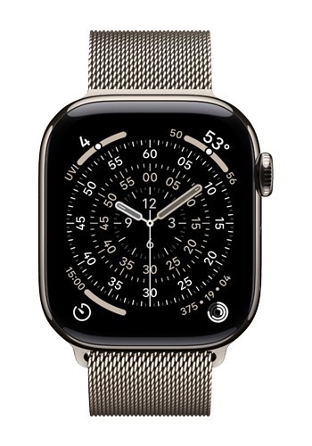 Apple Watch Series 11 (2025) Cell 42mm Tytanowa naturalna koperta z paskiem Milanese Natural