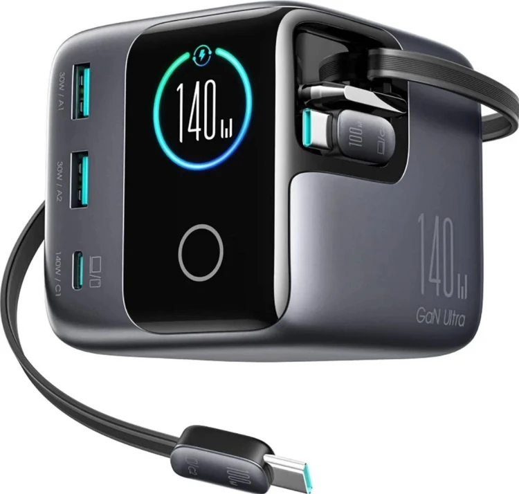 Ładowarka Joyroom Podix Jr-TRD01 GaN 140W 1x USB-C 2x USB-A + zwijane kable 2x USB-C
