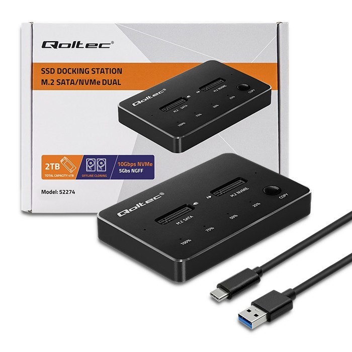Stacja dokująca dysków SSD M.2 NVMe SATA USB-C DUAL 2 x 2TB
