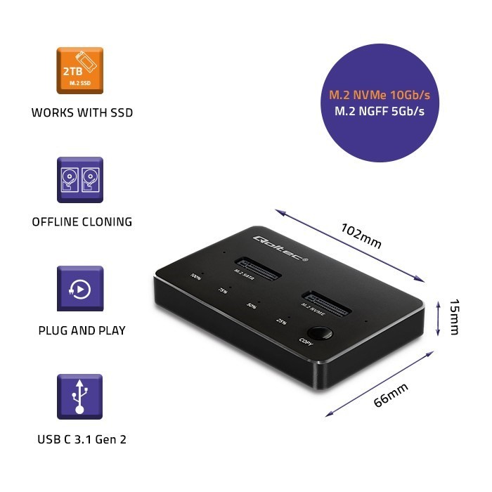 Stacja dokująca dysków SSD M.2 NVMe SATA USB-C DUAL 2 x 2TB