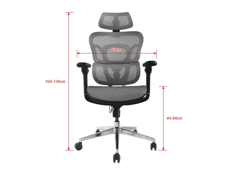 Wyposażenie Ergonomiczne Krzesło Biurowe + Zagłówek/Podłokietniki Szare Lite Sprzedaż Detaliczna