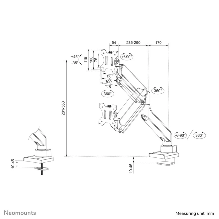 Neomounts DS70-450BL1 uchwyt / stojak do monitorów 106,7 cm (42") Biurko Czarny