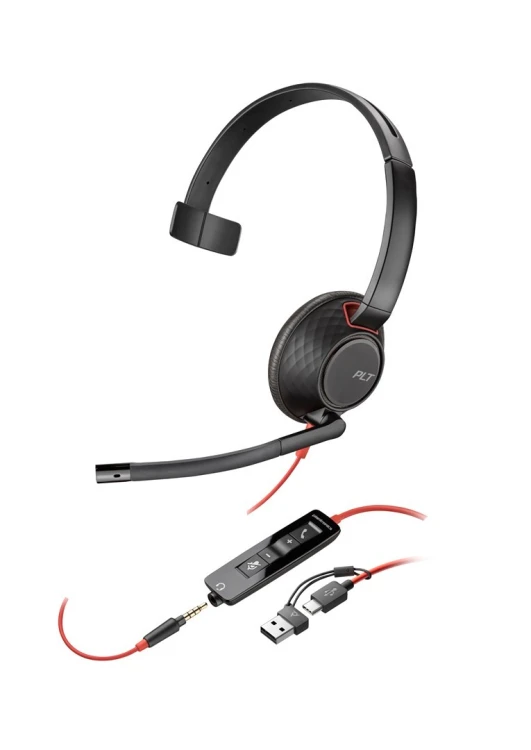 Poly Blackwire 5210 Monaural USB-C Headset +3.5mm Plug +USB-C/A Adapter (Bulk)