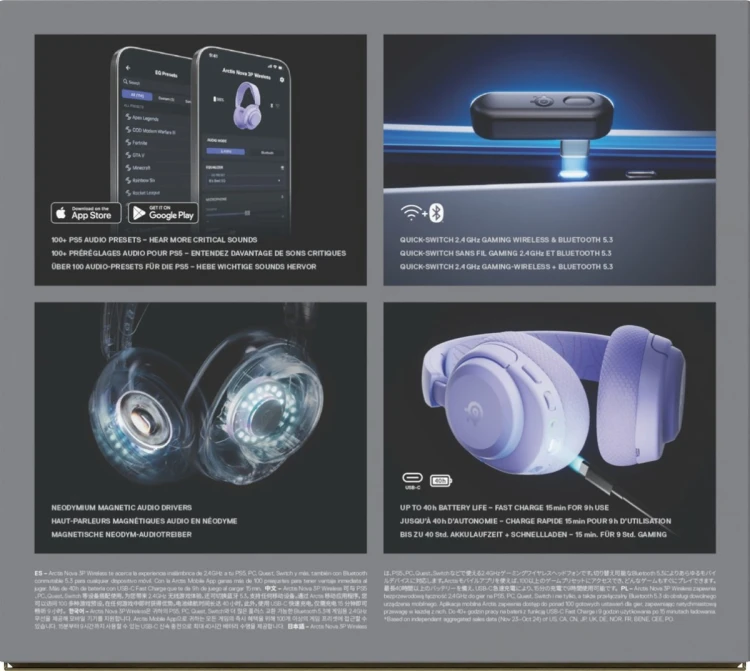 Słuchawki Steelseries Arctis Nova 3P Wireless do Playstation, Levander