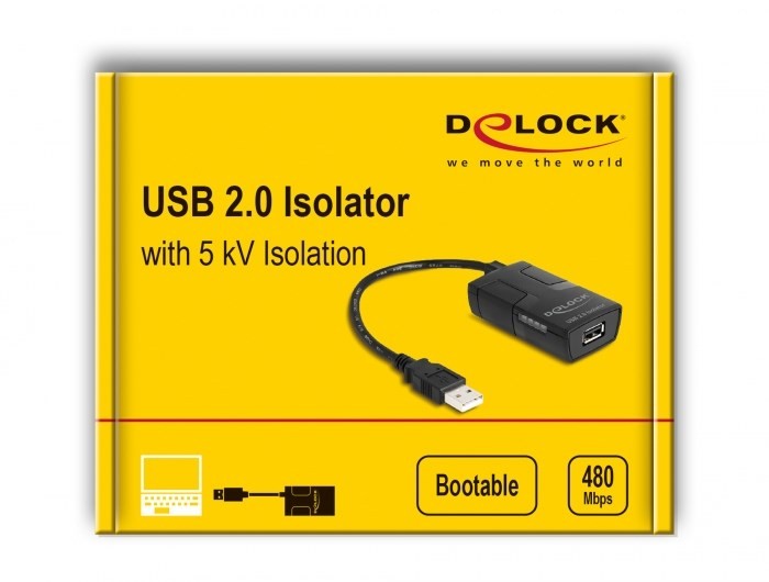 DeLOCK Izolator USB 2.0 Typu-A męski na żeński z izolacją 5 kV dla linii przesyłu danych