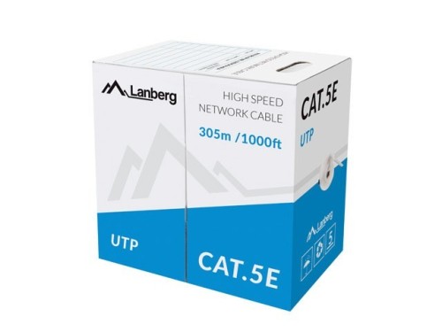 KABEL LAN UTP KAT.5E 305M DRUT CU SZARY CPR FLUKE PASSED LANBERG