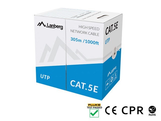 KABEL LAN UTP KAT.5E 305M DRUT CU SZARY CPR FLUKE PASSED LANBERG