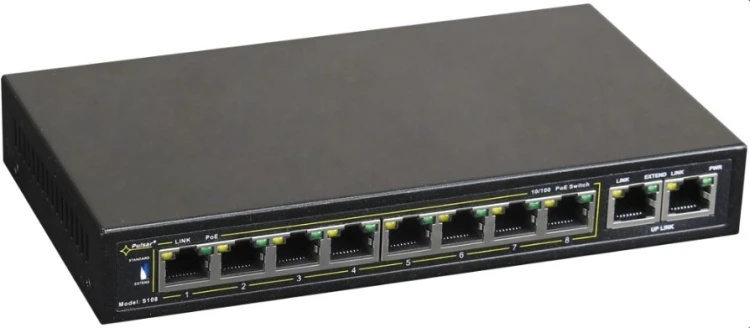 PULSAR S108 łącza sieciowe Fast Ethernet (10/100) Obsługa PoE Czarny