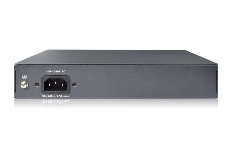 Przełącznik sieciowy niezarządzalny 19" 8x RJ45 10/100 Mb/s, 2x FastEthernet uplink, PoE+ 120W budżet