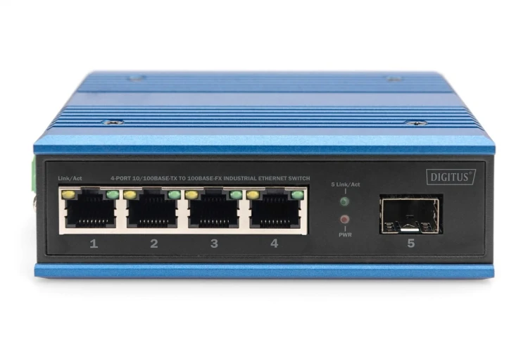 Przemysłowy switch 4x 100 Base-TX + 1x uplink 100Base-FX (bez modułu) DIN rozszerzony zakres temp.