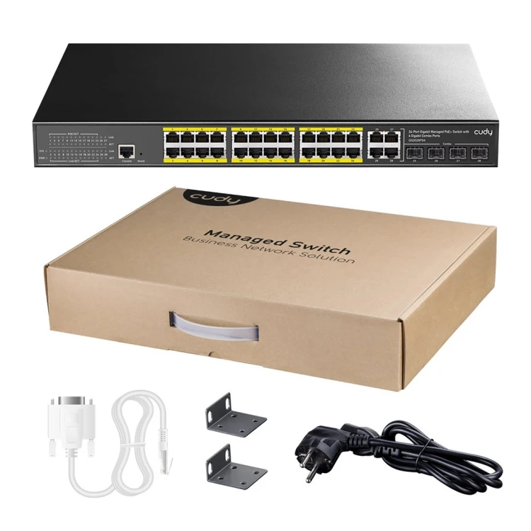 Cudy GS2028PS4 Zarządzany L2 Gigabit Ethernet (10/100/1000) Obsługa PoE 1U Czarny