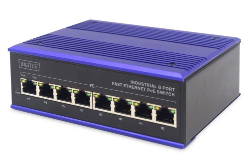 Przemysłowy switch 8x 100Base-TX PoE 240W DIN rozszerzony zakres temp.