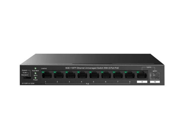 Tenda TEG1110PF-8-120W łącza sieciowe Nie zarządzany Gigabit Ethernet (10/100/1000) Obsługa PoE Czarny