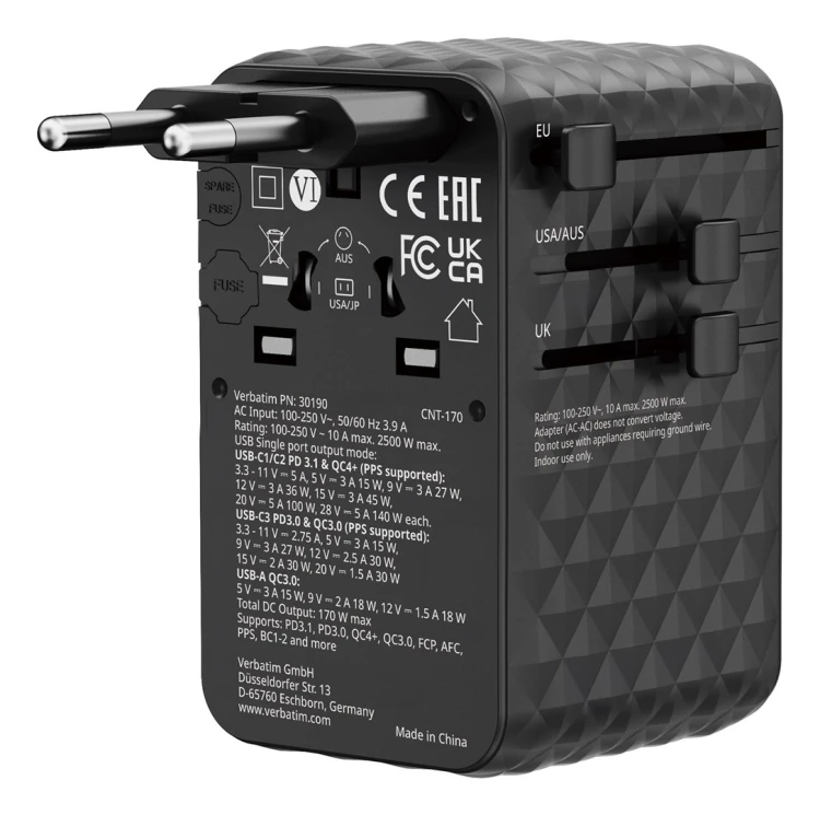 Uniwersalny zasilacz podróżny Verbatim Charge 'N' Travel 170 W