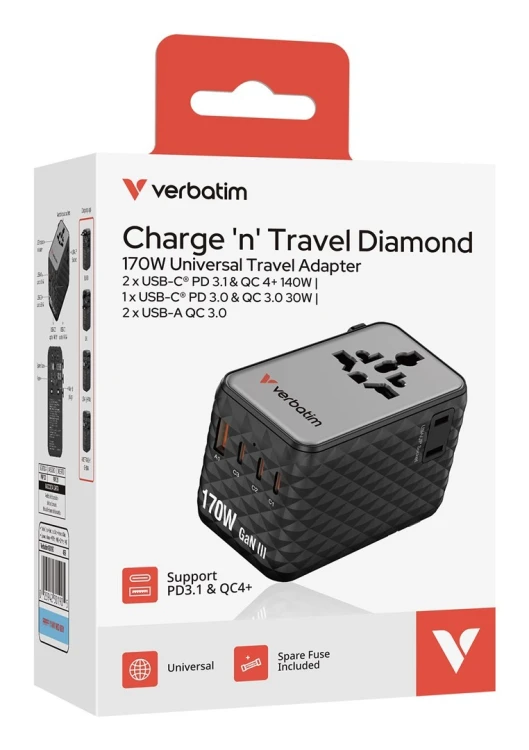 Uniwersalny zasilacz podróżny Verbatim Charge 'N' Travel 170 W