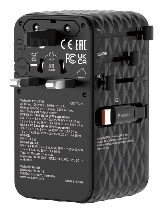 Ładowarka Verbatim Charge 'n' Travel 70W 2C