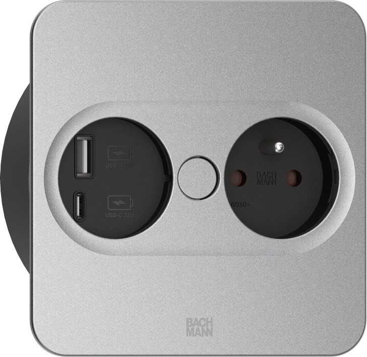 Bachmann 946.015 gniazdko elektryczne Type E + USB A + USB C Stal nierdzewna