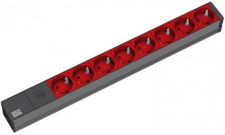 Listwa zasilająca Bachmann 48.30cm (19") ALU, 8-drożna, do UPS z IEC IEC IEC320 C14 (do systemów UPS), zasilający 2 m, 1U,, 8 czerwonych gniazd z uzie