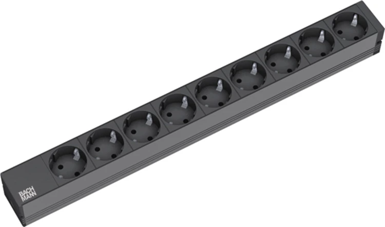 Bachmann 9x Schuko, 2m rozgałęziacz 9 x gniazdo sieciowe Czarny