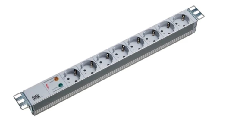 Listwa zasilająca Bachmann 19" ALU 1U SS, 8-drożna 35, szara, 2,0m, bez wyłącznika