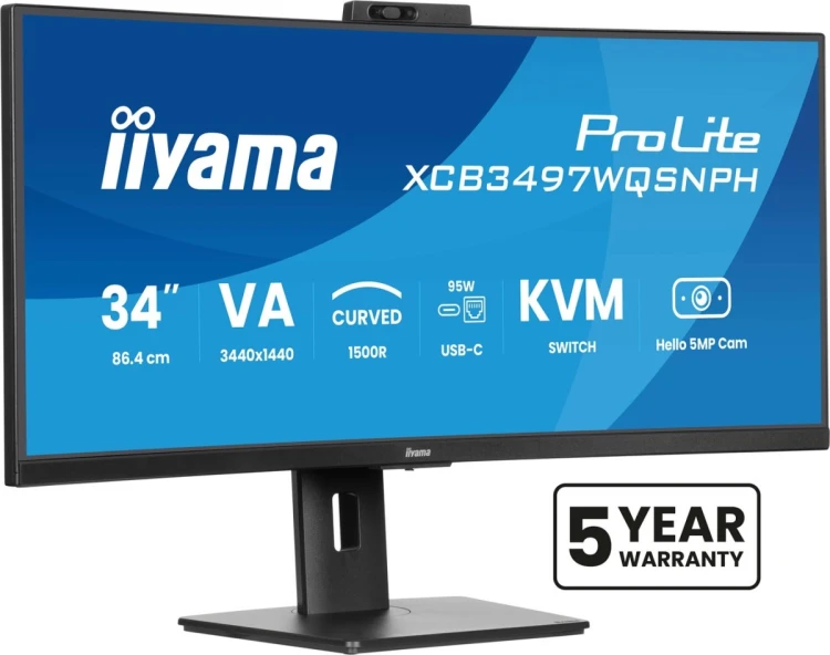 Monitor IIYAMA 86,4cm (34") XCB3497WQSNPH-B1 21:9 HDMI+DP+USB-C Webc