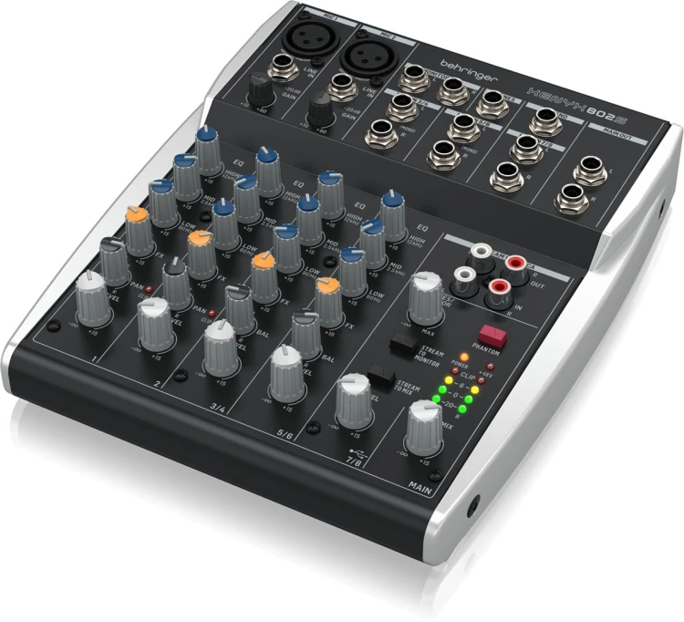 Behringer 802S - 8-kanałowy kompaktowy mikser analogowy z interfejsem USB zaprojektowany specjalnie do obsługi podcastów, streamowania oraz nagrywania